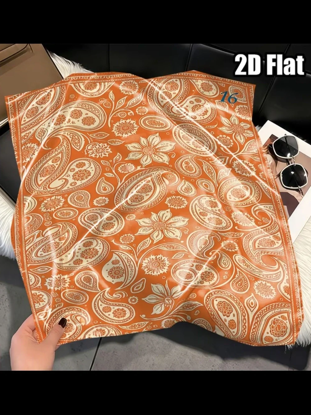 Paisley Silk-Feel Neck Scarf in Orange and Cream